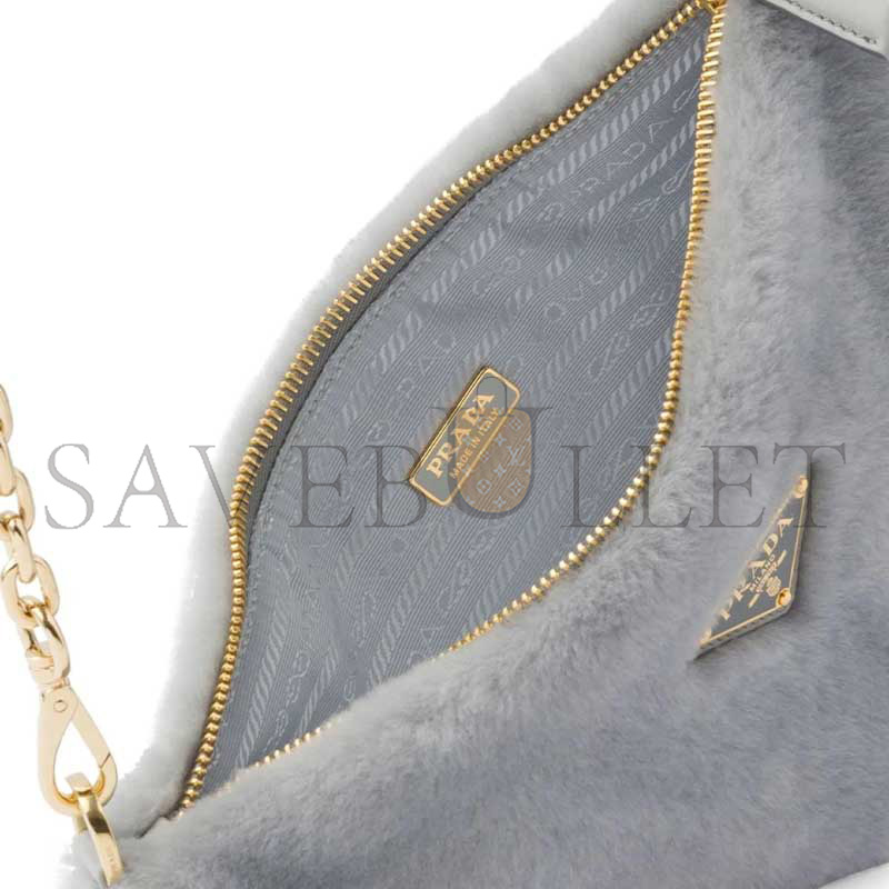 Pra*a mini triangle logo shearling shoulder bag 1nq044 (28*16*7cm)